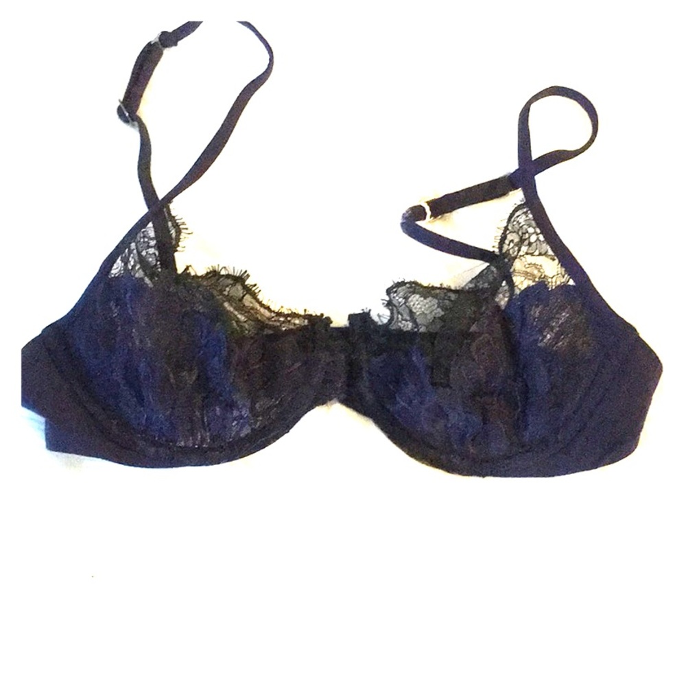 La Perla Dark Blue and Black Lace Underwire Bra 34B